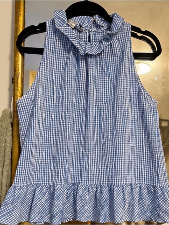 Sara Campbell Tops - Sara Campbell Blue Gingham Ruffle-Neck Tank Top